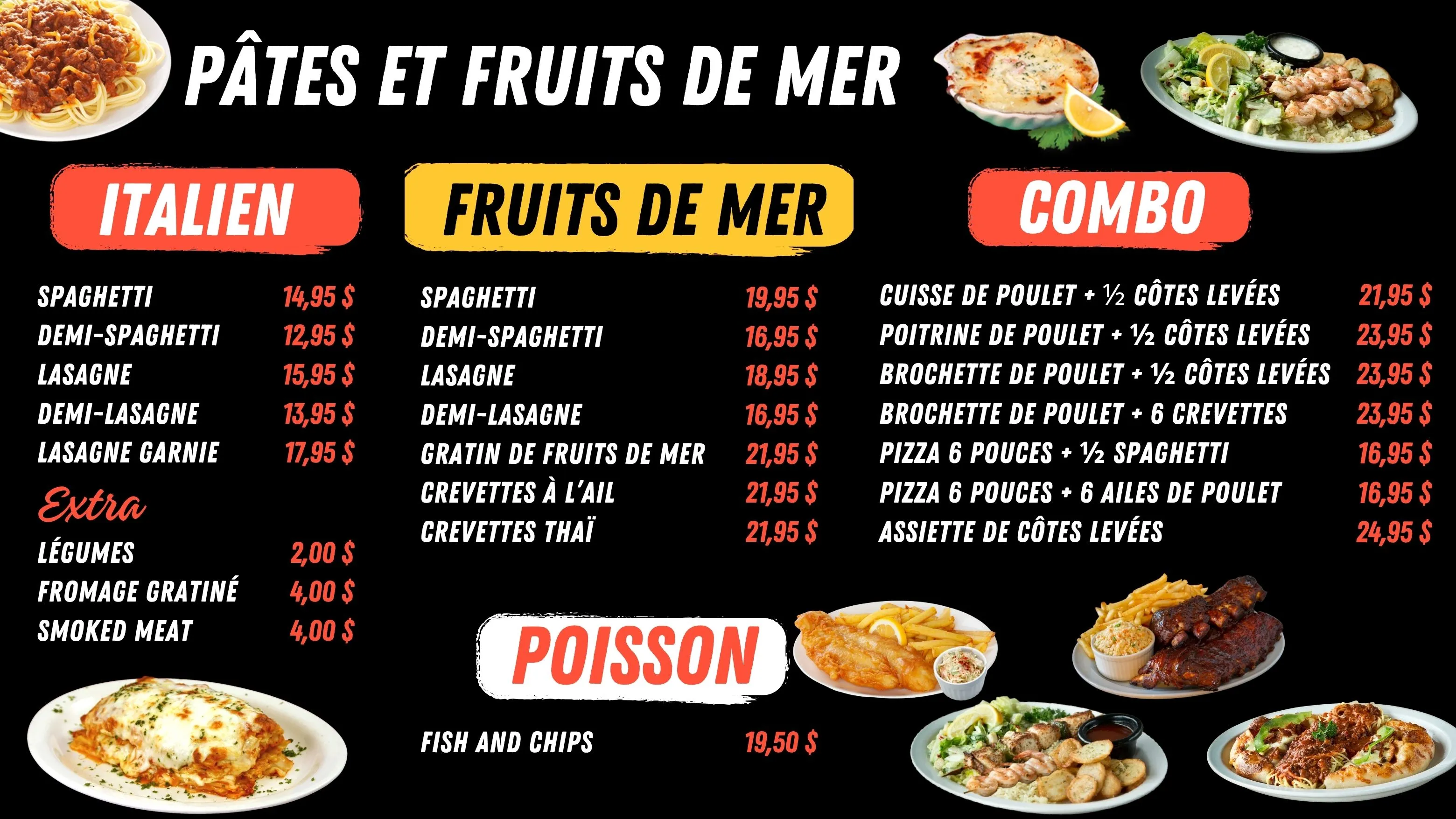 Menu numérique : Fruits de Mer Combo